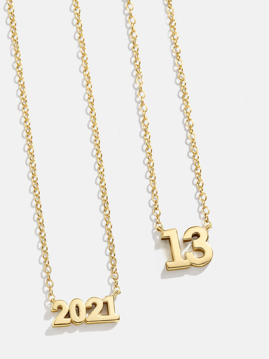 18K Gold Block Font Custom Number Necklace - Block Font Numbers